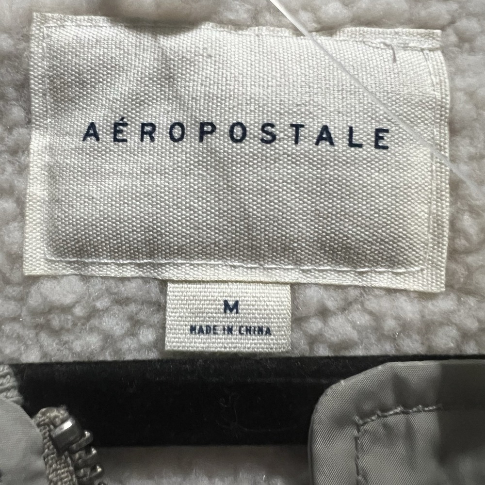 Aeropostale Bomber Jacket Men's Sz Medium Tan Khaki NWT Faux Fur Interior - Picture 2 of 6
